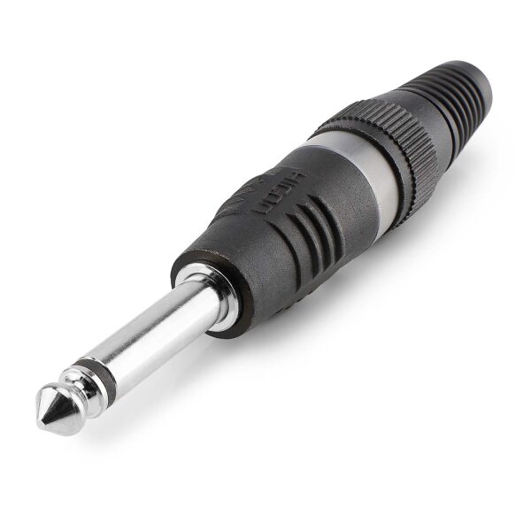 HICON jack (6,3mm)  2-pole metal-Soldering-male connector, nickel plated pin, straight, black