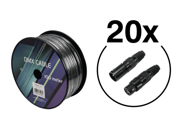 EUROLITE Set DMX Cable 2x0.22 100m bk + 40 Connectors