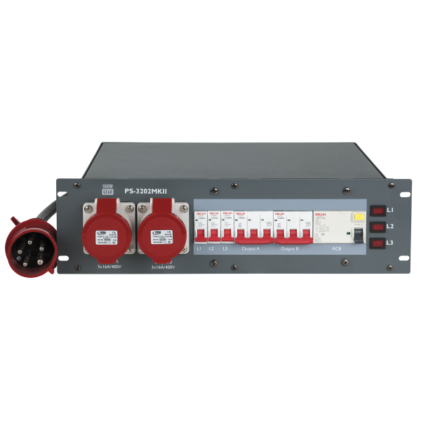 Showgear PS-3202 MKII CEE 32 A 32A-CEE-Eingang - 2 x 16A-CEE-Ausgänge + 6 x Schuko-Ausgänge