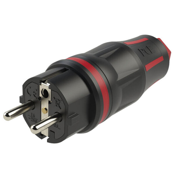 PCE Rubber Schuko Connector Male Black/red