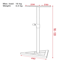 Showgear Monitor Speaker Stand Steel - 760 -1320 mm - max load 16 kg