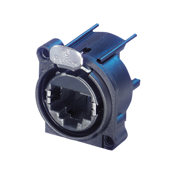 Neutrik etherCON D-size PCB mount Durchführungssteckdose im D-Flansch mit dem sicheren Verriegelungssystem. Kunststoff