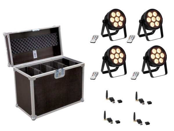 EUROLITE Set 4x LED 7C-7 Silent Slim Spot + USB QuickDMX + Case