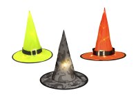 EUROPALMS Halloween Hexenhut 3er Set, beleuchtet, 36cm