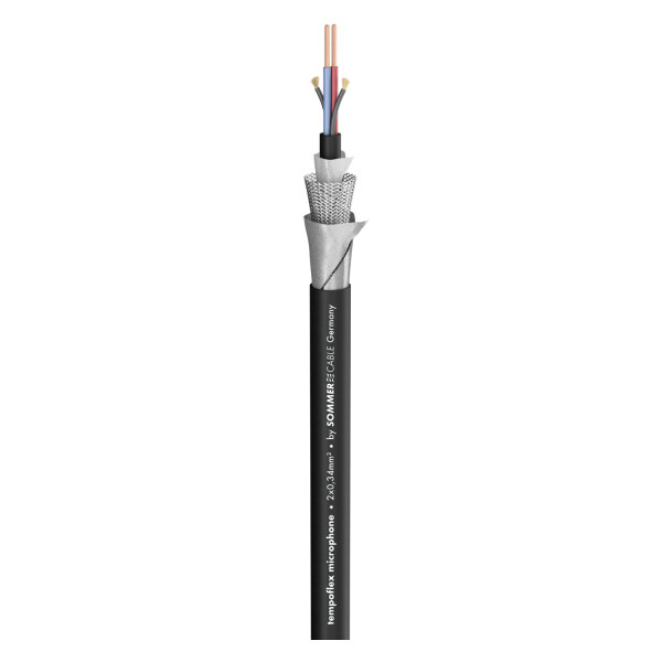 Microphone cable Tempoflex Microphone; 2 x 0.34 mm²; TPE Ø 7.30 mm; black, AES/EBU compatible, heat resistant up to +110°C, with ARAMID strain relief