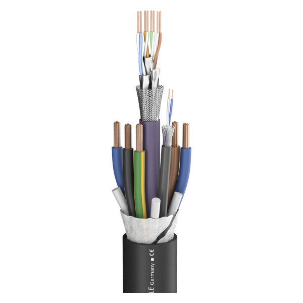 SC-Monocat 121C; power: 5 x 2,50 mm²x CAT.7x 2 x 0,14 mm²; PVC, flame-retardant Ø 17,30 mm; black