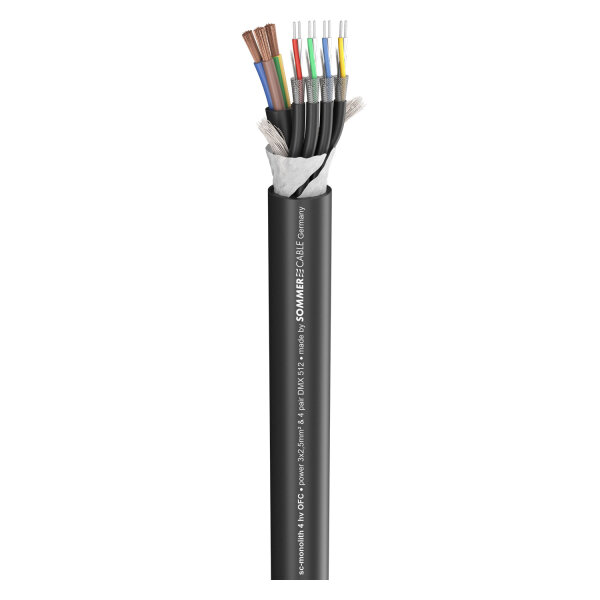 SC-Monolith 4 HV; power: 3 x 2,50 mm²; DMX: 4 x 2 x 0,22 mm²; PVC Ø 18,00 mm; black