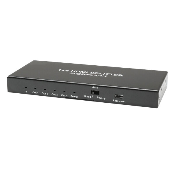 4K 18G HDMI Splitter, IN: 1 x HDMI | OUT: 4 x HDMI, W x H x D: 150 mm x 17 mm x 64 mm