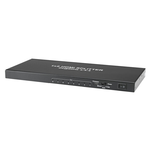 4K 18G HDMI Splitter, IN: 1 x HDMI | OUT: 8 x HDMI, W x H x D: 248 mm x 21 mm x 111 mm