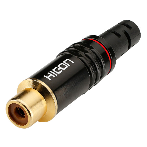HICON RCA, 2-pole , metal-, Soldering-female connector, hard gold-plated contact(s), straight, black