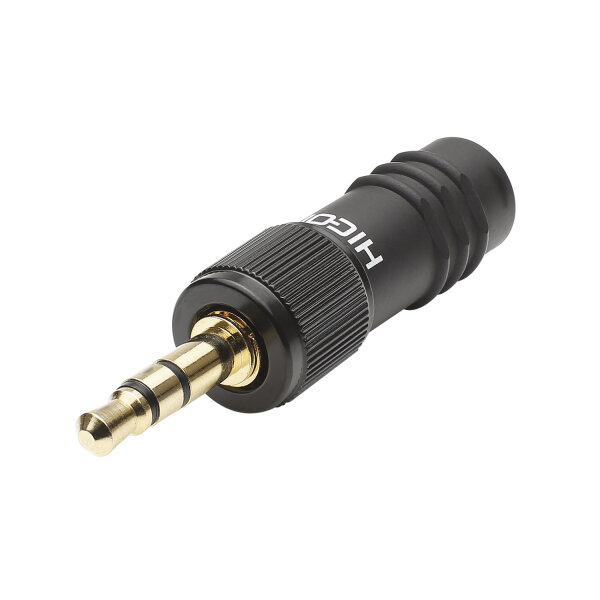 HICON jack (3,5mm), 3-pole , metal-, Soldering-male connector, gold plated contact(s), straight, black