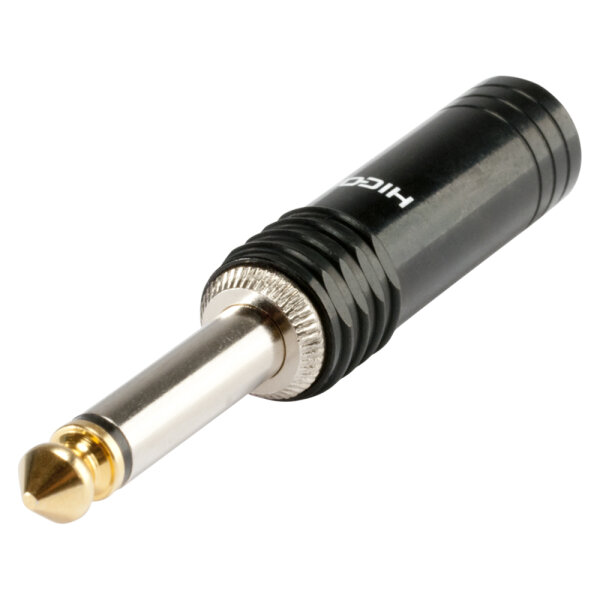 HICON Klinke (6,3mm)  2-pol Metall-Löttechnik-Stecker, Pin vernickelt mit Goldtip, gerade, schwarz
