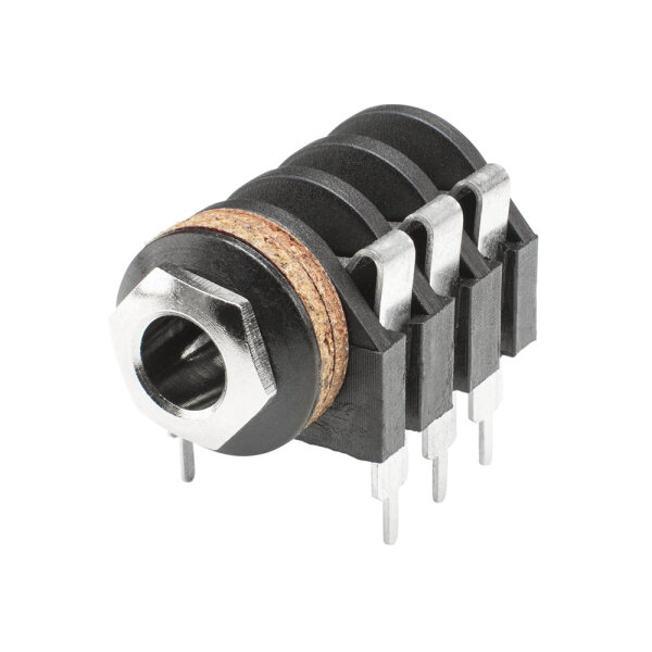 HICON jack (6,3mm), 3-pole , plastic-, Soldering-female connector, tin-coated contact(s), straight, black