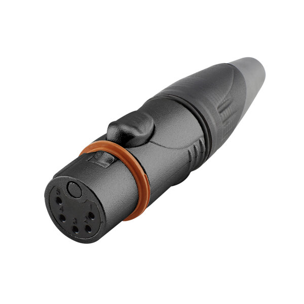 HICON XLR, 5-pol , metal-female connector, gold plated contact(s), water- and dustproof IP67 while connected/straight, black