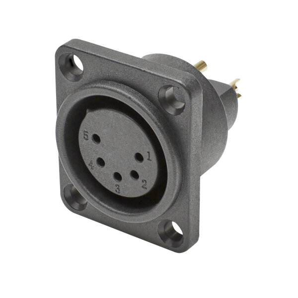 HICON XLR, Wasserdicht und staubgeschützt nach IP54 im gesteckten Zustand , 5-pol , Polyamid-Einbaubuchse, vergoldete(r) Kontakt(e), gerade, schwarz