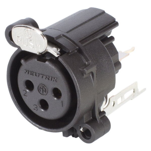 NEUTRIK® XLR, 3-pole , plastic-, Print connection vertical-female connector, gold plated contact(s), Type A, black