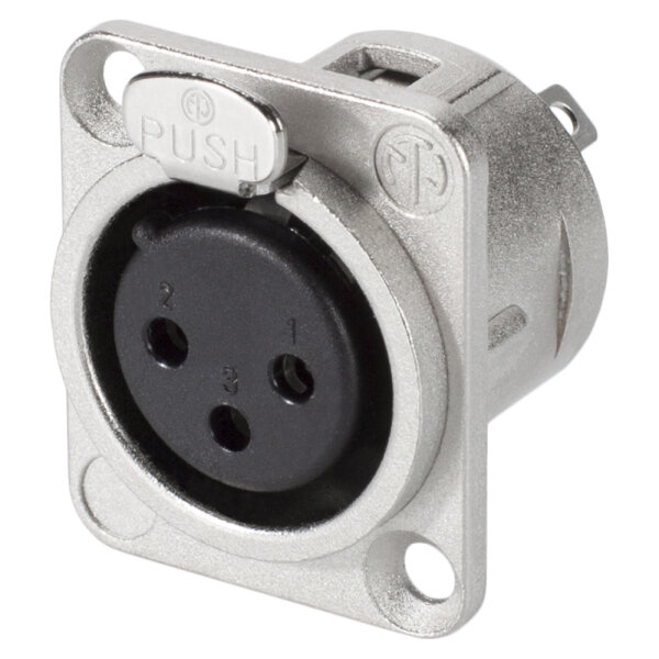 NEUTRIK® XLR, 3-pol , Metall-, Löttechnik-Einbaubuchse, versilberte(r) Kontakt(e), Type D, nickelfarben