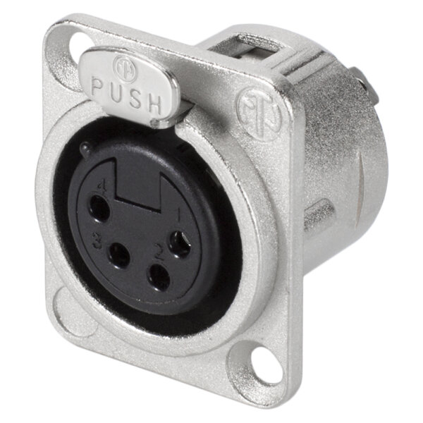NEUTRIK® XLR, 4-pol , Metall-, Löttechnik-Einbaubuchse, versilberte(r) Kontakt(e), Type D, nickelfarben