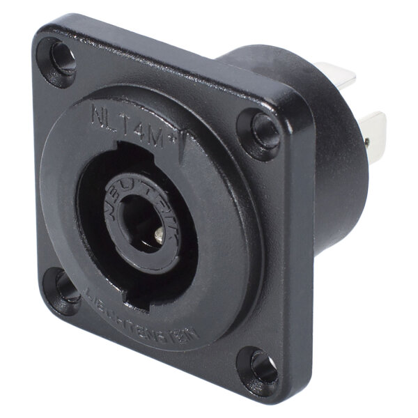 NEUTRIK® speakON®, spritzwassergeschützt IP54 , 4-pol , Metall-, Löttechnik-Einbaustecker, versilberte(r) Kontakt(e), Type G, schwarz