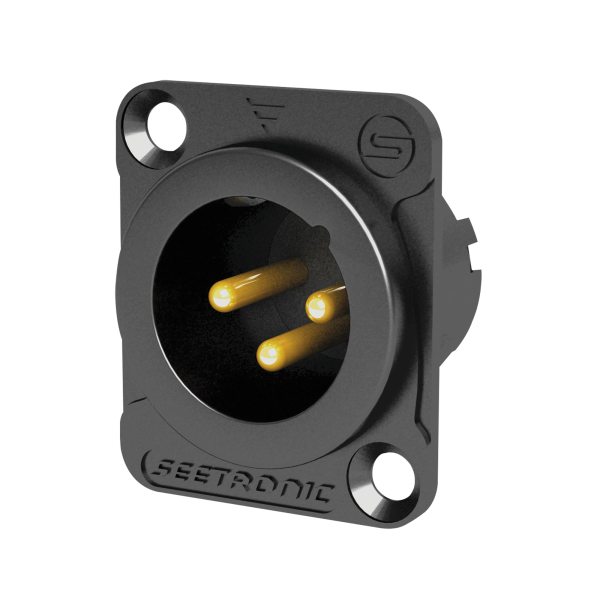 Seetronic XLR 3P Chassis - male Gold contacts - black housing