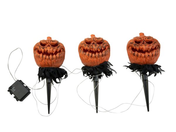 EUROPALMS Halloween Kürbisse mit Erdspieß, 3er-Set, 39cm