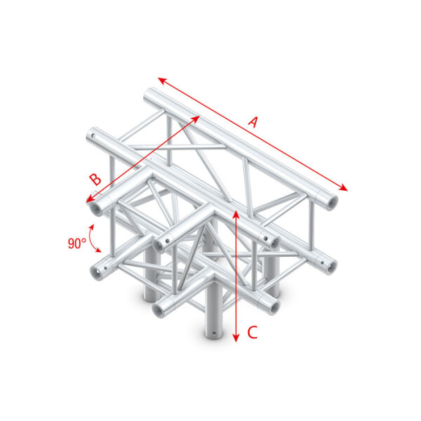 Milos Pro-30 Square F Truss - T-Cross + Down 4-way - 50 cm QLF40sp - 90° corner - silver - F