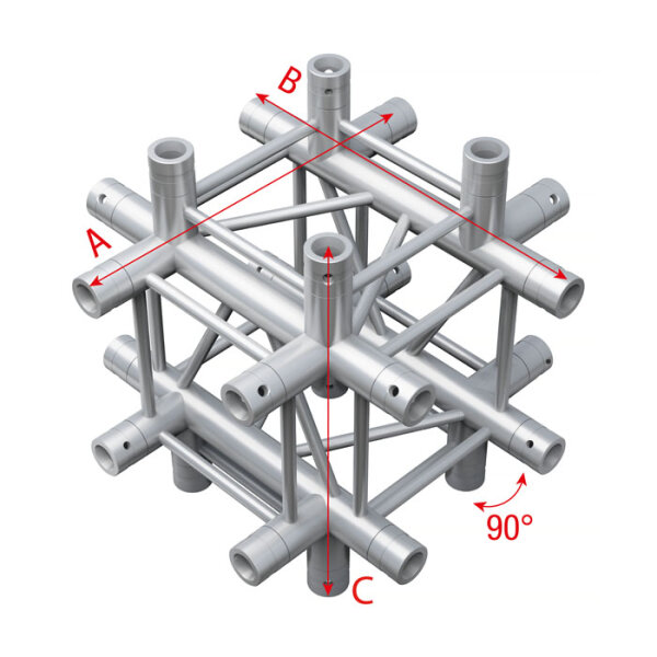 Milos Pro-30 Square F Truss - Cross up/down 6-way - 50 cm QCF65sp - 90° corner - silver - F